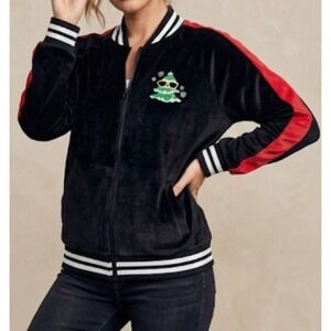 Blizzard Bay Black & Red Velour Christmas Tracksuit Jacket L "Feeling Festive"